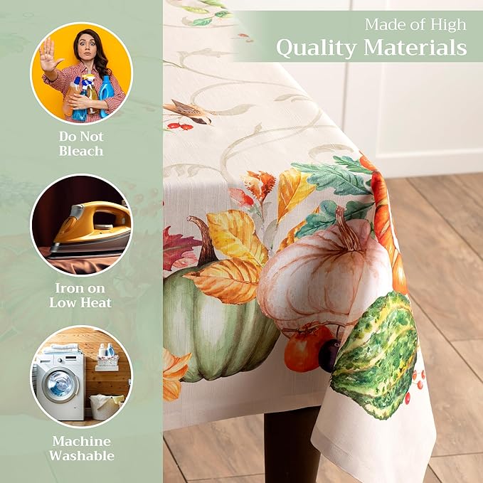 Maison d' Hermine Table Cloth Rectangle Table 100% Cotton 60 x 90 Inches Fall Tablecloth Reusable Everyday Use for Thanksgiving Christmas Decorations Dining Farmhouse Party (Lumina)