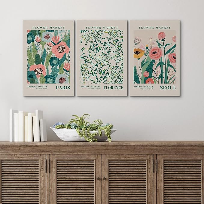 wall26 Canvas Print Wall Art Set Watercolor Pastel Vibrant Flower Market Prints Nature Wilderness Illustrations Modern Art Decorative Floral Botanical Minimal Calm/Relax for Bedroom - 16"x24" x 3