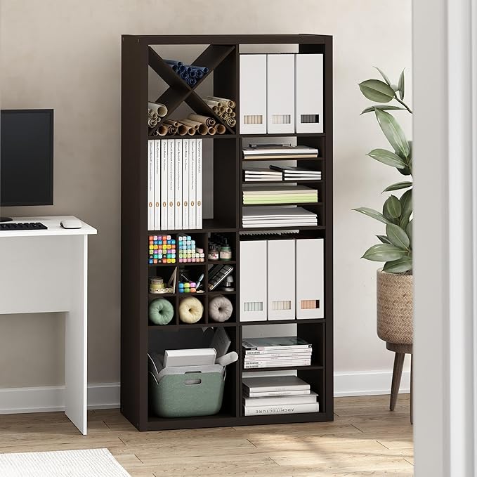 Furinno Cubicle Cube Insert, 3-Shelf Cube Organizer, Fits into Furinno Extra Thick Cubes, for Organizers and Storage, Black Dark Oak (Does not fit IKEA Kallax Shelving)
