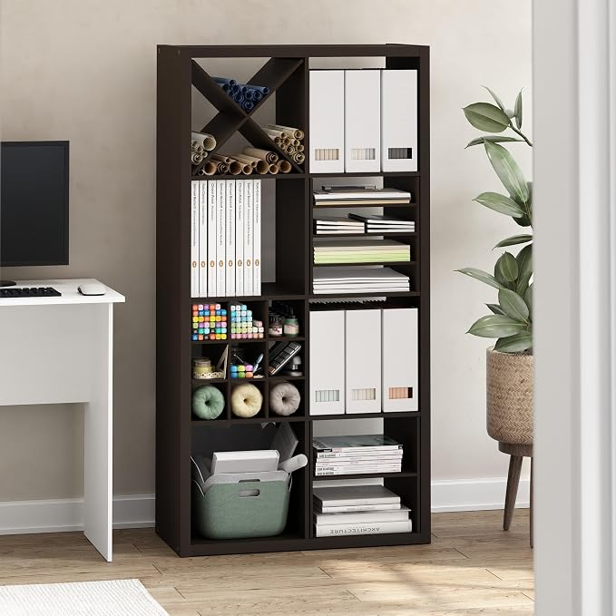 Furinno Cubicle Cube Insert, 3-Shelf Cube Organizer, Fits into Furinno Extra Thick Cubes, for Organizers and Storage, Black Dark Oak (Does not fit IKEA Kallax Shelving)