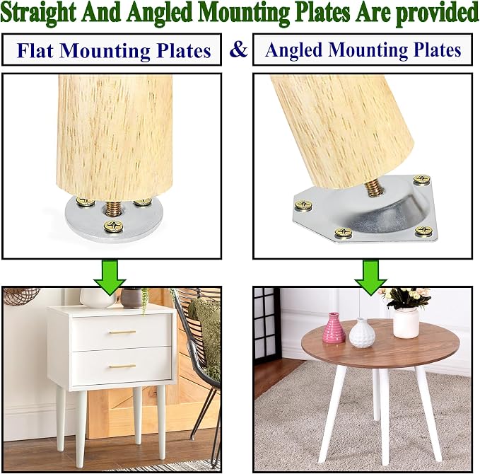 Table Legs 16 inch Wood Furniture Legs for Coffee Table End Table Mid-Century Modern DIY Furniture Tapered Natural Threaded M8 Hanger Bolts Pack of 4