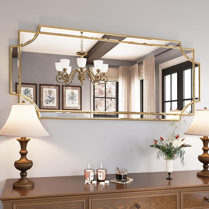Kelly Miller Large Gold Mirror for Wall, 26"x52" Gold Decorative Mirror Wall Vanity Mirror Bevelled Full Length Mirror for Bathroom Living Room Bedroom Farmhouse Fireplace Entryway