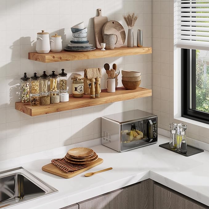 Extra Deep 55" Long Rustic Solid Wood Floating Shelves for Wall, Wall Shelves with Invisible Bracket for Living Room Bathroom Bedroom Kitchen, Set of 1, Walnut