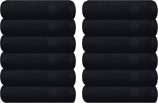 GLAMBURG Ultra Soft 12-Piece Washcloths Set 13x13-100% Ringspun Cotton - Durable & Highly Absorbent Face Towels - Ideal for use in Bathroom, Kitchen, Gym, Spa & General Cleaning - Black