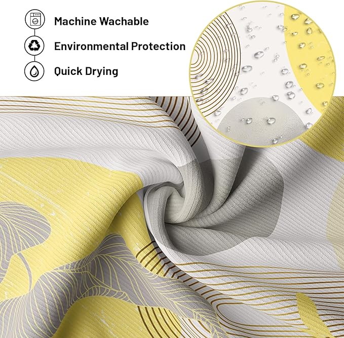 Mustard Yellow and Grey Shower Curtain Light Yellow and Gray White Shower Curtains for Bathroom Decor Abstract MCM Bath Curtain Set, Waterproof Fabric with Hooks 60 x 72 Inch