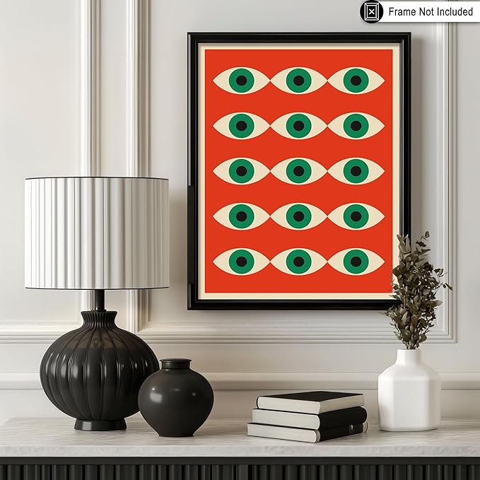 Poster Master Bauhaus Poster - Red Evil Eye Print - Graphic Design - Eye Illustration - Geometric Art - Chic Boho Design - Mid Century Modern Illustration - Living Room or Bedroom Wall Decor - 8x10 UNFRAMED Wall Decor