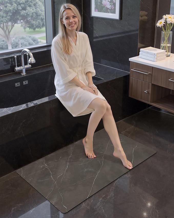 Color&Geometry Ultra Thin Bath Mat, Non Slip Quick Dry Rugs, Absorbent Marble Bathmat, 16"x24",Washable Rubber Mats for Shower Floor, in Front of Bathtub, Bathroom Decor, Taupe Marble-Patterned
