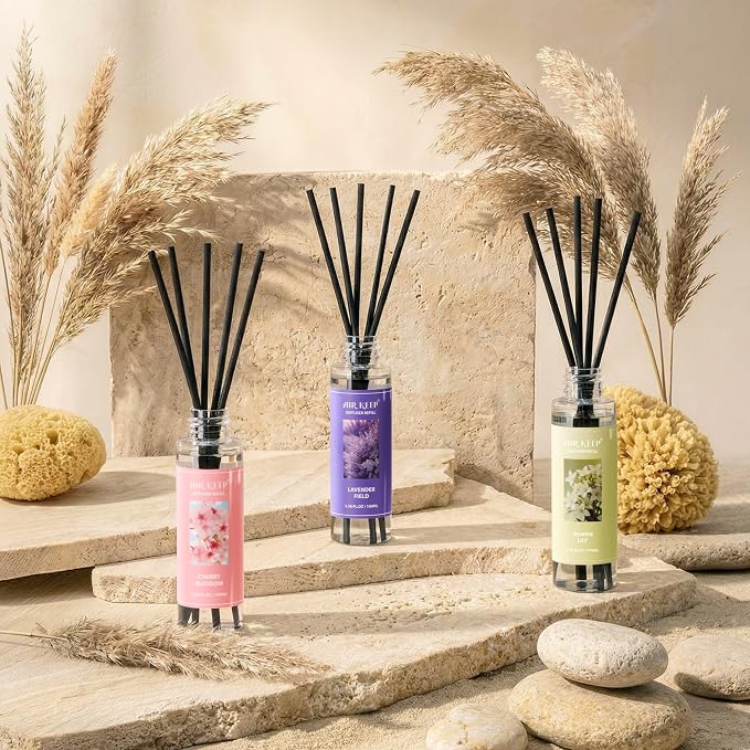Airkeep Reed Diffuser Set,1.69 fl oz (50 ml) - Lavender Eucalyptus Oil Diffusers with 8 Reed Sticks,Home Fragrance Reed Diffuser for Bathroom Shelf Decor