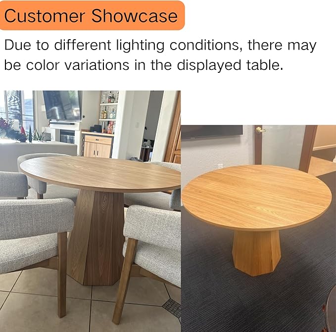 39” Round Solid Wood Dining Table for 4-5 People, Modern Pedestal Dining Kitchen Table, Farmhouse Small Wood Dining Table for Kitchen Easy Assemble, Saving Space, Brown