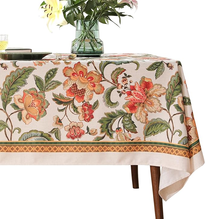 patdrea Designer Vintage Linen Rectangular Tablecloth,Provencal Rustic Floral Pattern Tablecloths,Decorative Table Cover Cloth for Kitchen,Dining,Tea Party,Home,Christmas,63"*110"