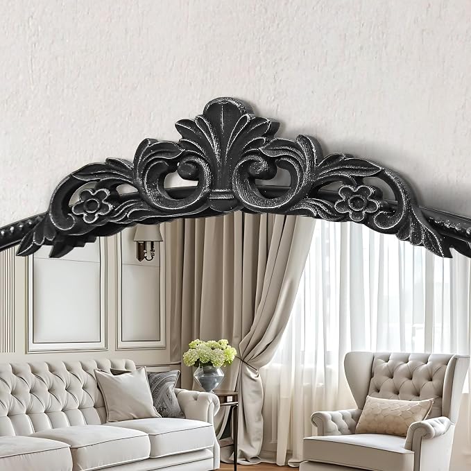 Micasso Vintage Black Arched Mirror: 36"x29" French Baroque Antique Wall Mounted Mirror - Traditional Ornate Decorative for Wall/Fireplace/Entryway/Bathroom/Hallway - Home Decor for Living Room
