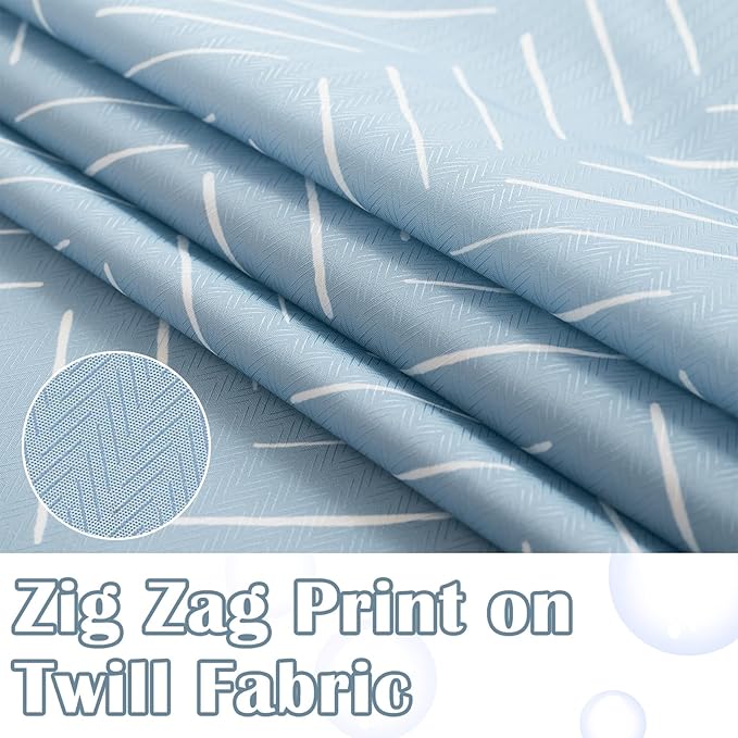 jinchan Extra Long Blue Shower Curtain with White Herringbone Striped Zig Zag Chevron Waterproof Fabric Modern Farmhouse Shower Curtains for Bathroom with 12 Hooks 70x84 Inches