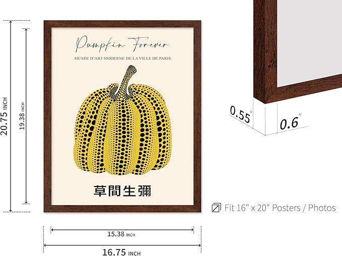 Poster Master Vintage Poster - Retro Pop Art Print - Gift for Artist, Friend - Pumpkin Forever, Black Dot, Modern, Abstract - Wall Decor for Home, Office, 16x20 Brown Framed