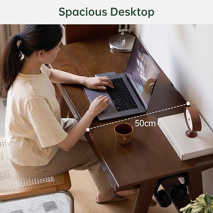 Walnut Color Home Office Desk, 100% Solid Rubber Wood Desk, Mid Century Modern Writing Computer Desk with Drawer for Sturdy Room, Bedroom 31.49" W