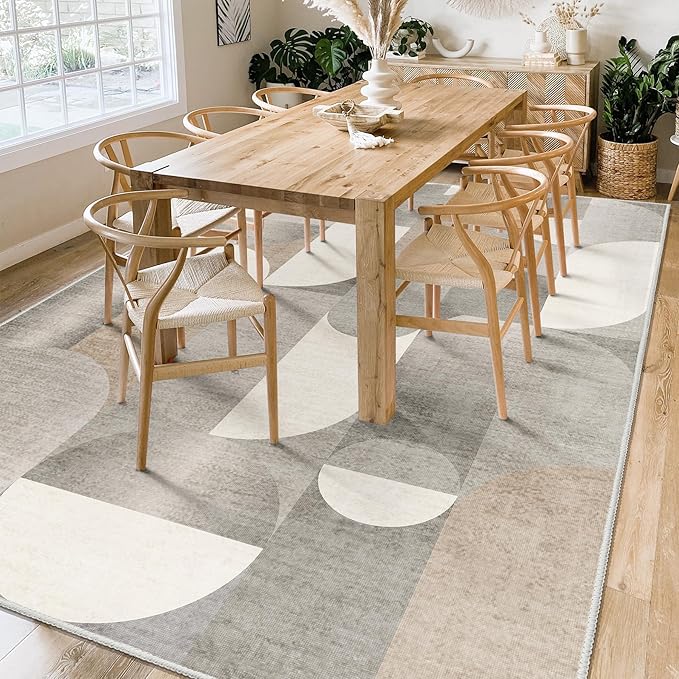 6x9 Area Rugs Beige Washable Rug for Living Room Bedroom,Large Modern Geometric Non Slip Carpet for Kitchen Dining Room