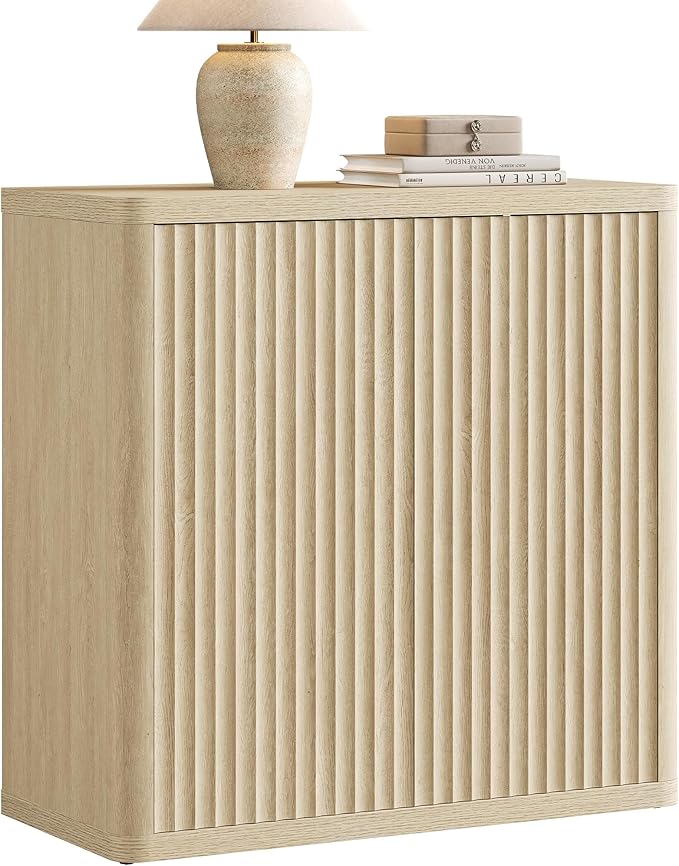 SICOTAS Buffet Cabinet with Storage Sideboard Accent Modern Credenza with Doors & Shelves Fluted 34.6" Tall Media Console Mid Century Coffee Bar Table for Living Room Kitchen Dining Room Hallway