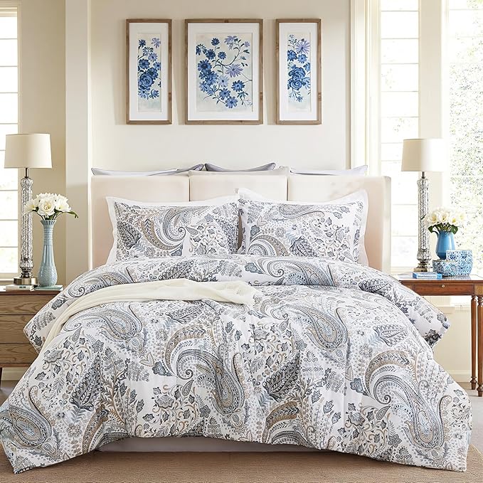 Paisley Duvet Cover Twin Size 100% Cotton Bedding Set Soft & Breathable 2 Pcs Luxury Duvet Cover Sets with Zipper Closure All Season