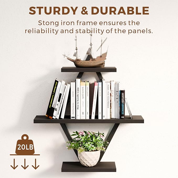 Floating Shelves, Wall Shelf Set of 2, Wall Mounted Shelves, 3-Tier Hanging Wall Shelves for Bathroom, Living Room, Bedroom, Kitchen, Office (Black & White)