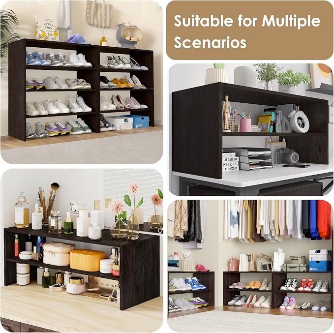 PrimeZone Stackable 6 Cube Storage Organizer: Wood Cubes Shelf Fits Cubby Bins - Square Cubicle Bookshelf with Shoe Rack for Closet Bedroom - Open Storage Shelf for Toy Clothes Book Shoe, Espresso