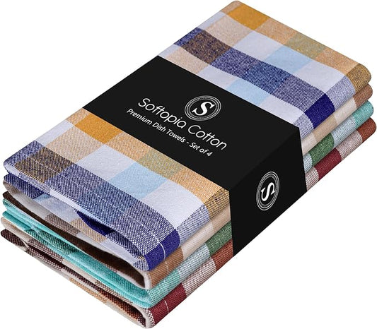 Multi Dish Towels 4 Pack Combo, 18"x26", Quick Drying Cloths, 100% Cotton, Absorbent Wash Rags, Washable, Reusable Cleaning Towels for Dishes, Kitchen Drying Use - Multi Pack