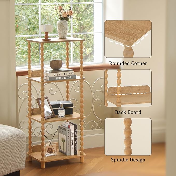Fultyle Bookshelf, 4-Tier Wooden Bookcase with Open Shelves, Modern Book Shelf for Small Spaces, Bedroom, Living Room and Office with Solid Wood Legs (Rustic Walnut)