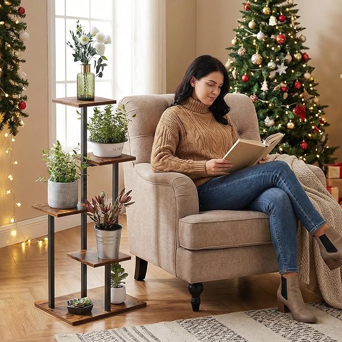 4 Tier Plant Stand Indoor, Tiered Plant Stands for Indoor Plants Multiple, Corner Flower Stand for Living Room, Multi-Layer Vintage Design Plant Shelf