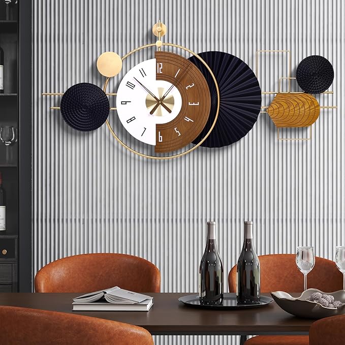 47X21.6inch Extra Large Wall Clock Battery Operated Decorative Modern Clocks for Living Room,Luxury Geometric Wall Clock Artistic Iron Wood Clocks for Suitable for Bed Room, Kitchen, Office
