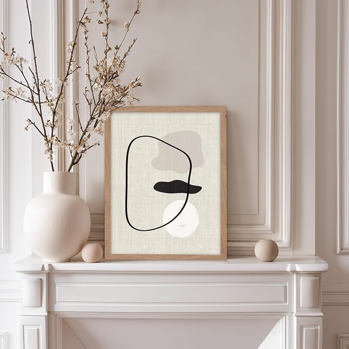 Poster Master Shapes on Linen Poster – Linen Print – Chic Boho Art – Abstract Shapes Artwork – Mid-Century Modern Piece – Great Bedroom or Living Room Wall Decor – 8x10 Beige Framed