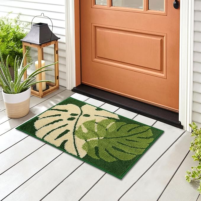 Hi Space Bathroom Rugs 24x16IN Blue Leaves Bath Mat for Bathroom Non Slip Machine Washable Soft Microfiber Absorbent Cute Bath Rug Plush for Tub Shower Sink Fluffy Home Decor Accessories