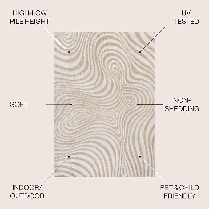 JONATHAN Y Maribo High-Low Abstract Striped Beige/Cream 5x8 Indoor/Outdoor Area Rug for Patio, Backyard, Living Room, Bedroom, Office, Hose-Washable (SCN103D-5)