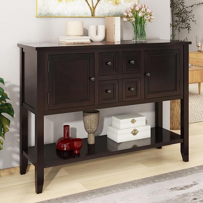 Merax Console Sofa Table Sideboard with Storage Drawers Cabinets and Bottom Shelf for Living Room, Kitchen, Entryway/Hallway, Espresso