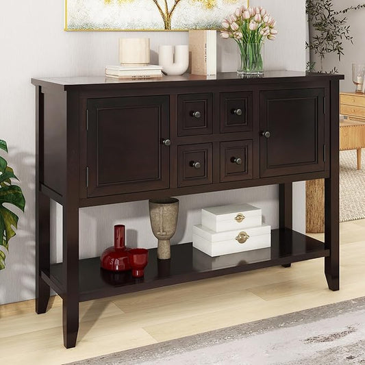 Merax Console Sofa Table Sideboard with Storage Drawers Cabinets and Bottom Shelf for Living Room, Kitchen, Entryway/Hallway, Espresso