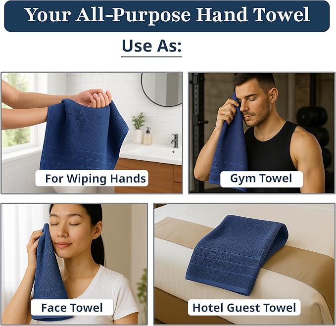 LANE LINEN Bath Hand Towels Pack of 4 (16"x28") - Turkish Hand Towel Set for Bathroom - Durable, Quick Dry, Soft & Highly Absorbent Long Lasting Hand Towel Set - Dorm Essentials for Boys - Navy Blue