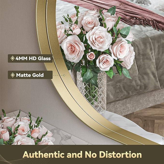 Brightify Gold Oval Mirror for Bathroom 20x33 Inch, Metal Framed Bathroom Vanity Mirrors, Modern Wall Mirror for Bedroom Living Room Wall Decorative Hang Vertical and Horizontal