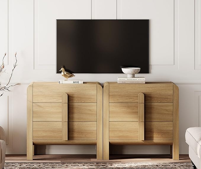 WAMPAT Large Sideboard Buffet Cabinet with Storage with 6 Drawers,Modern French 63" W Buffet Cabinet with Storage,Wood Coffee Bar Cabinets with Curved Edge Design for Kitchen Living Room, Walnut