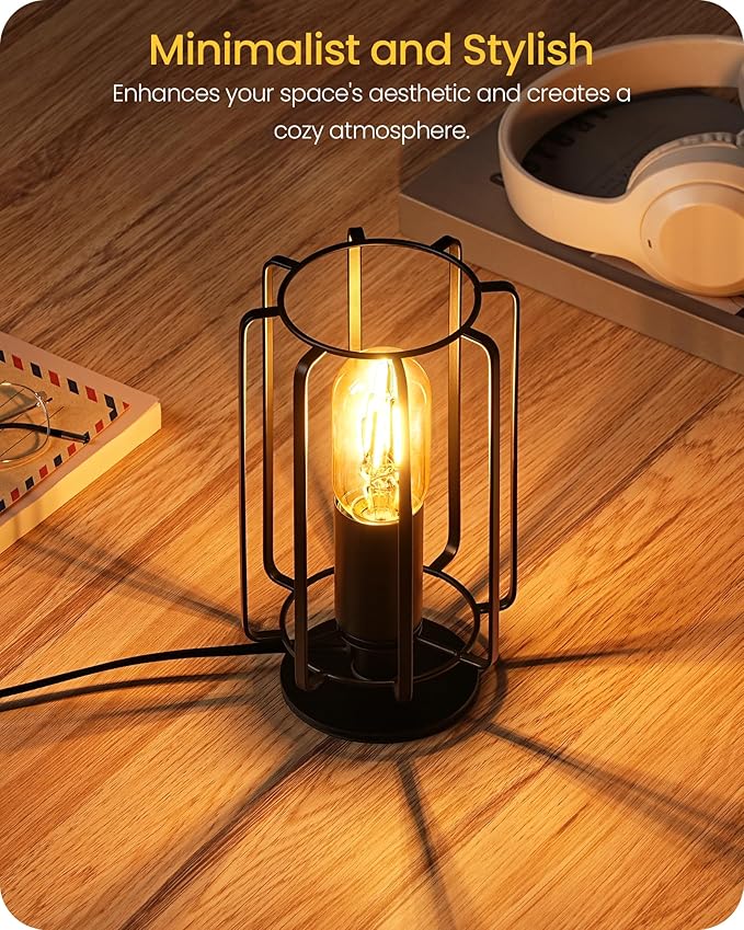 Industrial Small Table Lamp, Small Bedside Lamp with Dimmable 2400K Warm Light LED Bulb, Vintage Desk Lamp, Black Nightstand Lamp for Bedroom, Study, Office, Small Space, B05TL05