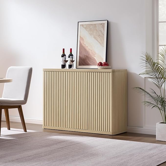 SICOTAS Buffet Cabinet with Storage Accent Sideboard with 3 Doors Modern 46.6" Wide Credenza Fluted Buffet Table Media Console Cabinet Entryway Cabinets for Living Room Kitchen Dining Room Hallway