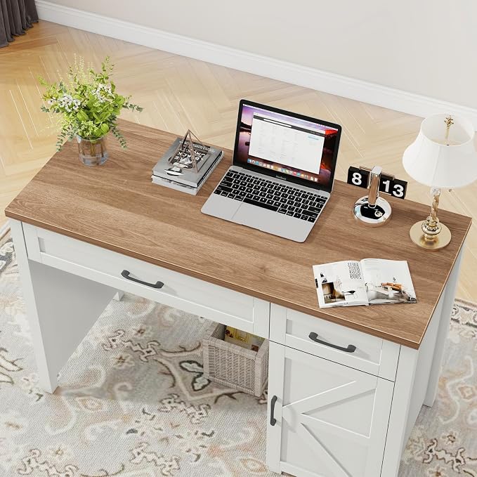 Vabches Farmhouse 47" Executive Desk, Computer Desk with Drawers and Cabinet, Workstation Computer Desk for Home Office and Study.