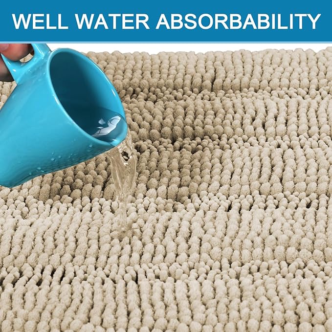 H.VERSAILTEX Bath Mats for Bathroom Non Slip Thick Chenille Striped Bath Rug Absorbent Fluffy Soft Shaggy Rugs Washable Dry Fast Plush Mats for Indoor, Bath Room, Tub - 24" x 36", Fog