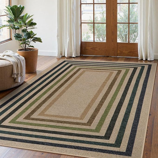 Lahome Enfys Modern Geometric Easy Jute Rug, Washable 5x7 Indoor Outdoor Rugs Farmhouse Large Dining Room Bedroom Carpet, Contemporary Non Slip Natural Throw Mat for Backyard Office RV