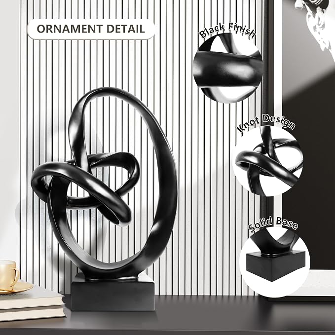 Knot Sculptures, Modern Coffee Table Statues, Abstract Center Piece for Home Office, Dining Living Room Desk Decor, Bookends, 15.5 x 10.5 inch, Black