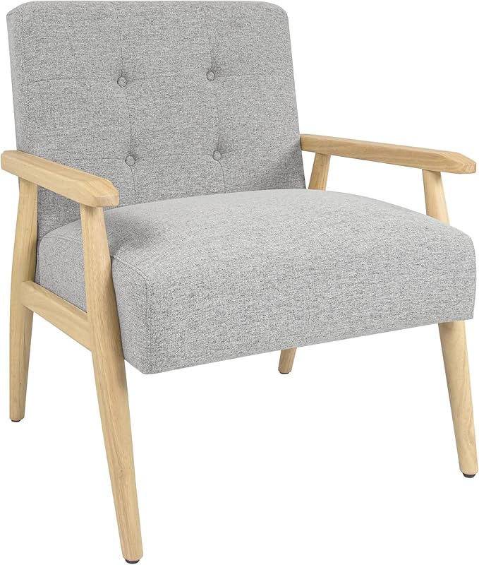Mid-Century Modern Accent Chair, Natural Wood Frame (Gray Woven)
