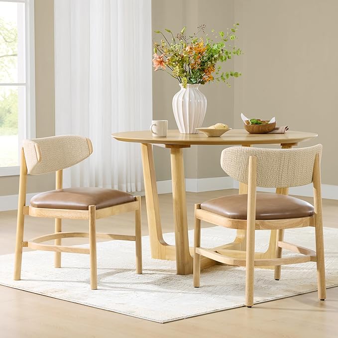 CHITA 47-inch Round Dining Table for 4, Modern Kitchen Table with Solid Rubberwood Legs, Easy Assembly Circle Table for Kitchen, Dining Room, Farmhouse(Oak)