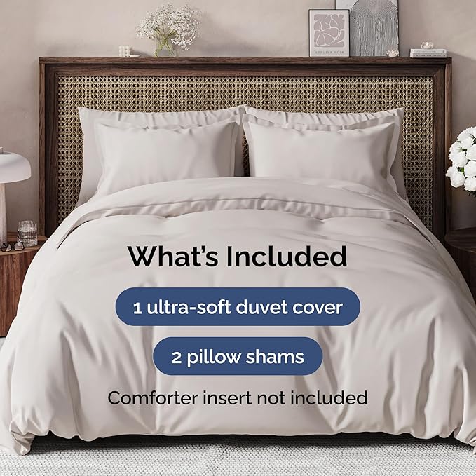 Duvet Cover Full Size - Extra Soft Full Size Duvet Cover - Lightweight, Breathable & Cozy - Easy Care & Fade Free w/Zipper Closures & Ties - 80" x 90" Inches - (Light Grey) Comforter Not Included