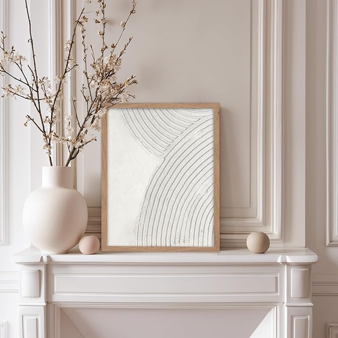 Poster Master Soft Lines Poster - Spiral Circle Print - Texture Art - Abstract Art - Mid Century Modern Art - Aesthetic Art - Acrylic Waves Art - Rustic Bedroom Wall Decor - 11x14 Beige Framed