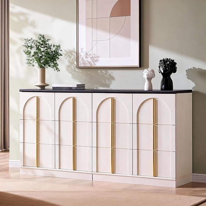 ACCOHOHO Buffet Cabinet with Storage&Arched Doors,31.5 Inch Wood Sideboard with Adjustable Shelf,Modern Coffee Bar Tables Accent Cabinets for Living Room,Kitchen Or Entryway (White, 2 Piece)