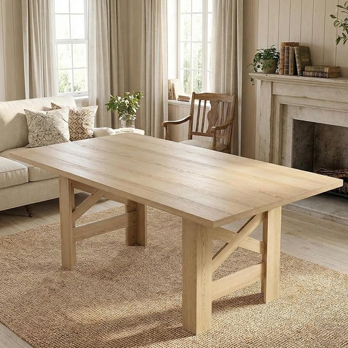 GarveeHome Dining Table for 6-8, 71" Long Large Wooden Farmhouse Kitchen Table with Thick Sturdy Frame, Rectangular Dining Room Dinner Table with Stable Triangular Legs for Kitchen,Office, Natural