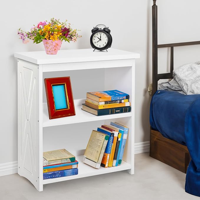 Rustic Bedside Table with Storage Shelf, Wood End Table for Bedroom & Living Room, Narrow Farmhouse Side Table, Modern Nightstand for Bedroom, Living Room and Office (White)