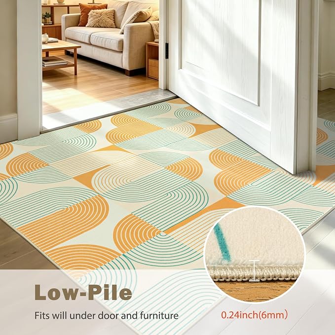 Large 8x10 Area Rugs for Living Room, Washable Modern Abstract Rug for Bedroom, Soft Non-Slip Indoor Floor Carpet for Dining Room Nursery Office Home, Orange