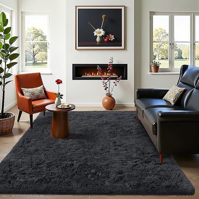 OLANLY 4x10 Area Rugs for Living Room Bedroom, Machine Washable Soft Fluffy Shaggy Bedside Rug, Indoor Floor Carpet for Kids Girls and Boys, Dorms, Nursery Rooms, Home Decor Aesthetic, Black
